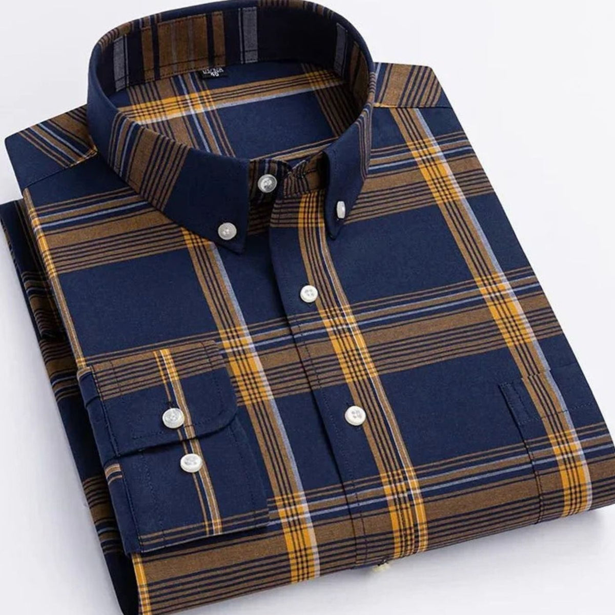 Men's Regular-Fit Long-Sleeve Plaid Button-Down Shirt - Dark Blue