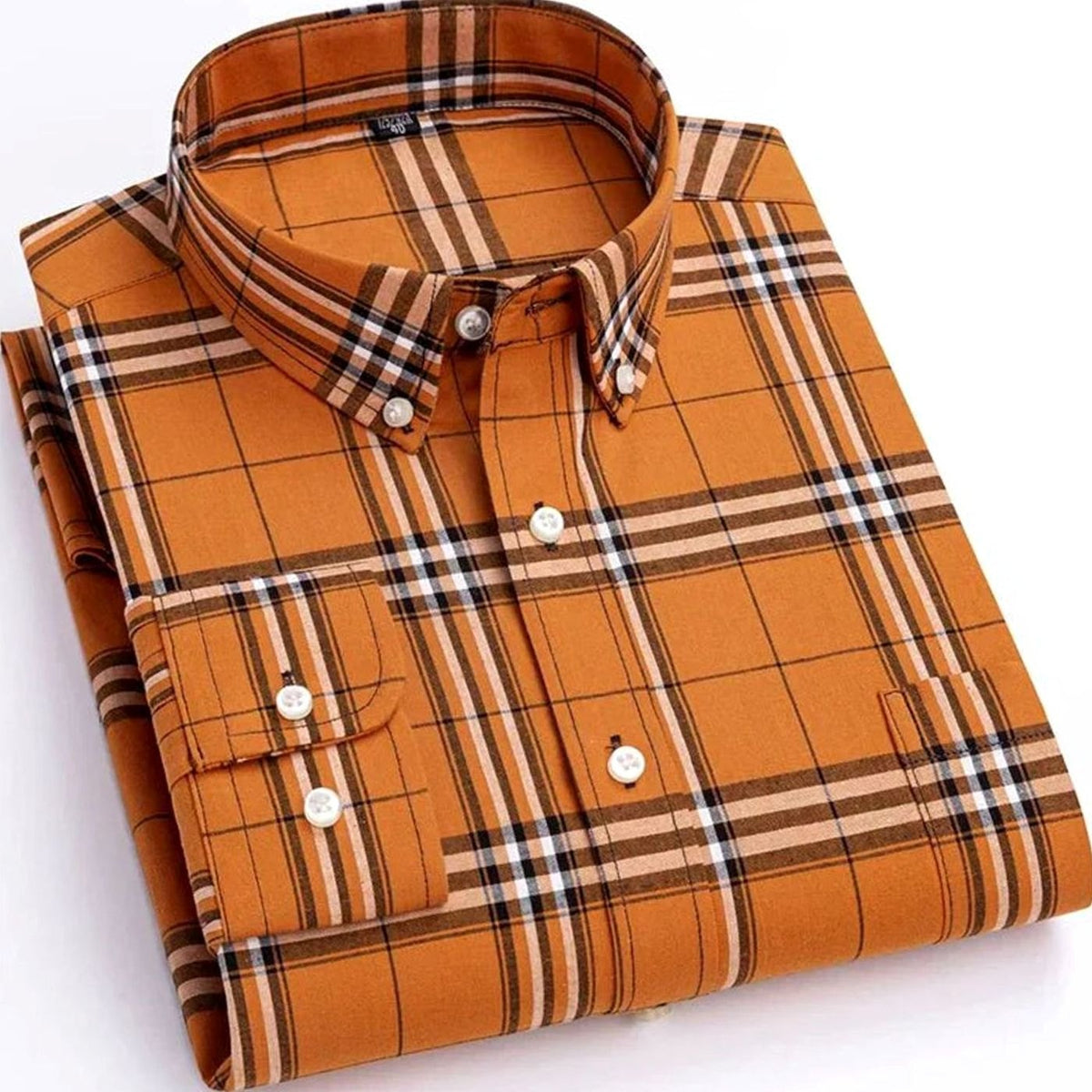 Men's Regular-Fit Long-Sleeve Plaid Button-Down Shirt - Orange