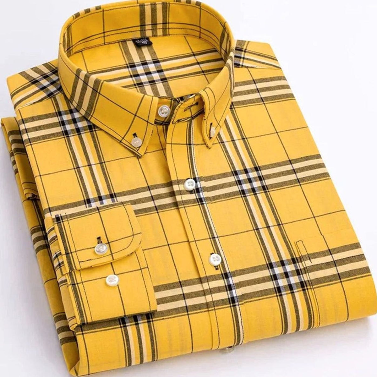 Men's Regular-Fit Long-Sleeve Plaid Button-Down Shirt - Yellow