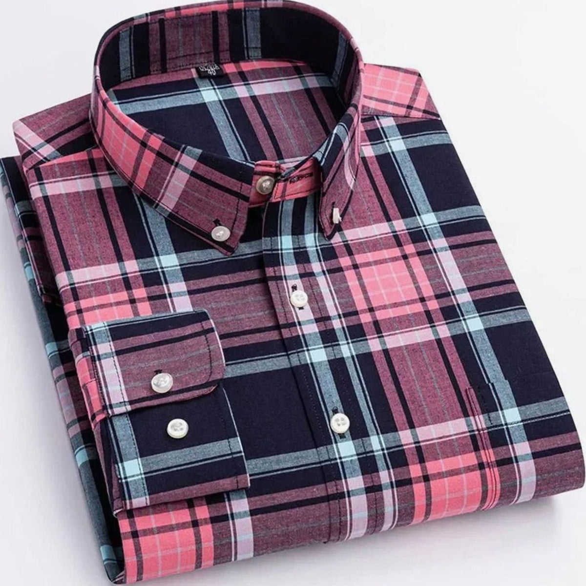 Men's Regular-Fit Long-Sleeve Plaid Button-Down Shirt - Pink