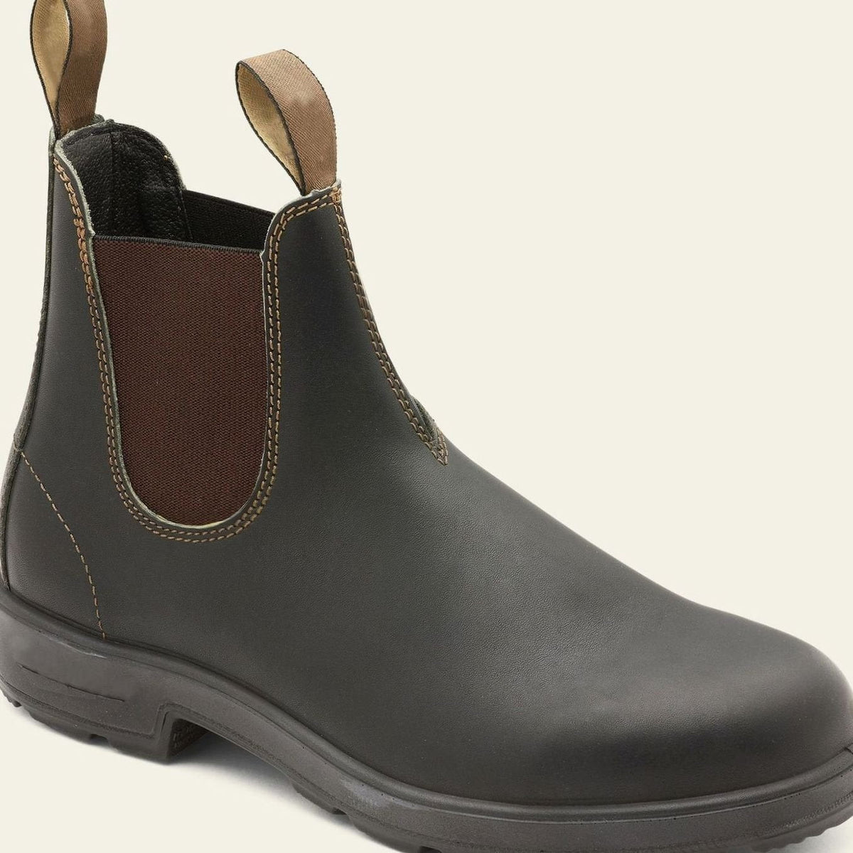 Men's Elastic Gusset Slip-On Boots in Premium Leather - Black Brown