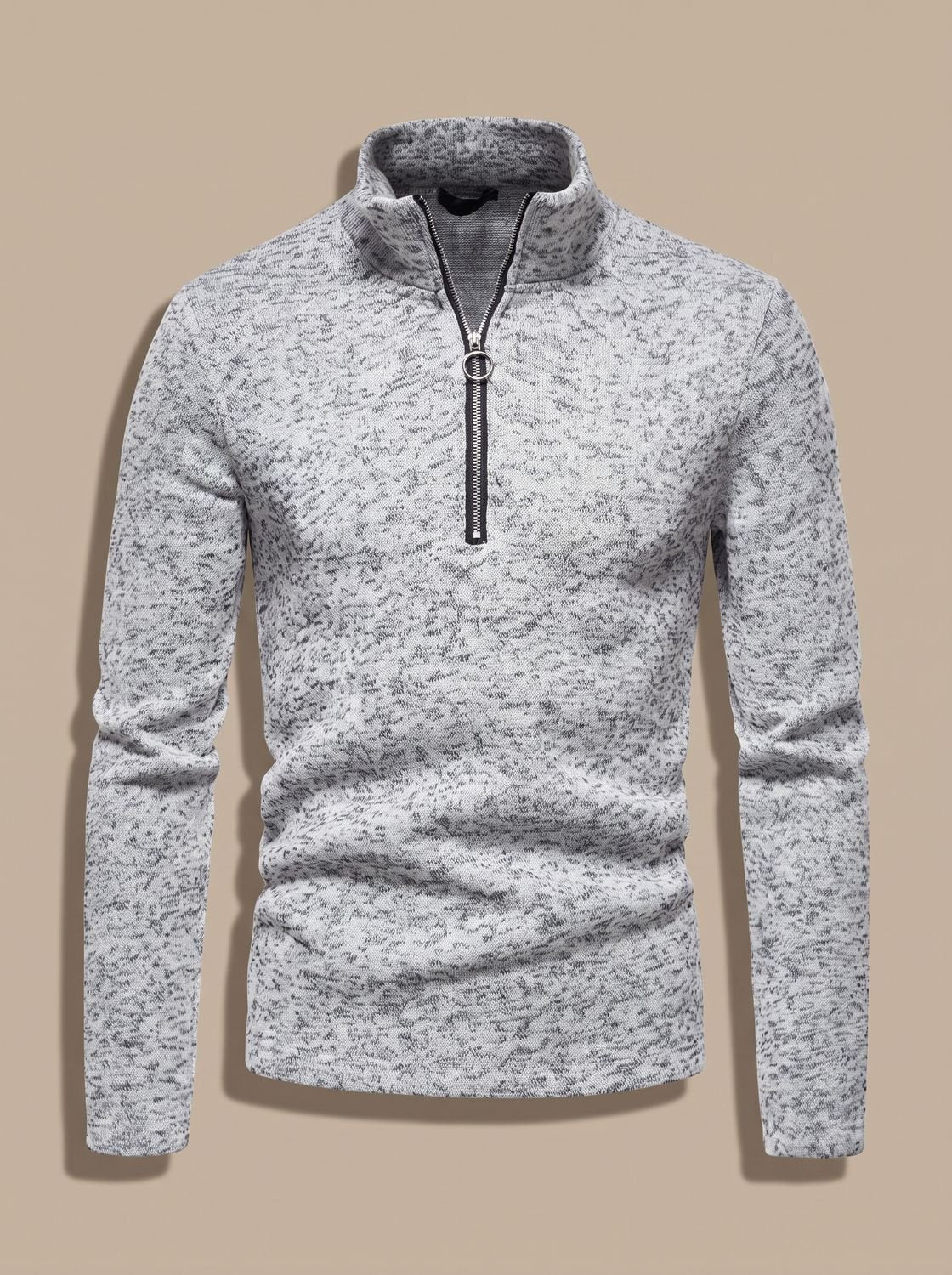 Men's Heathered Zip Neck Sweater for Layering - Light Gray