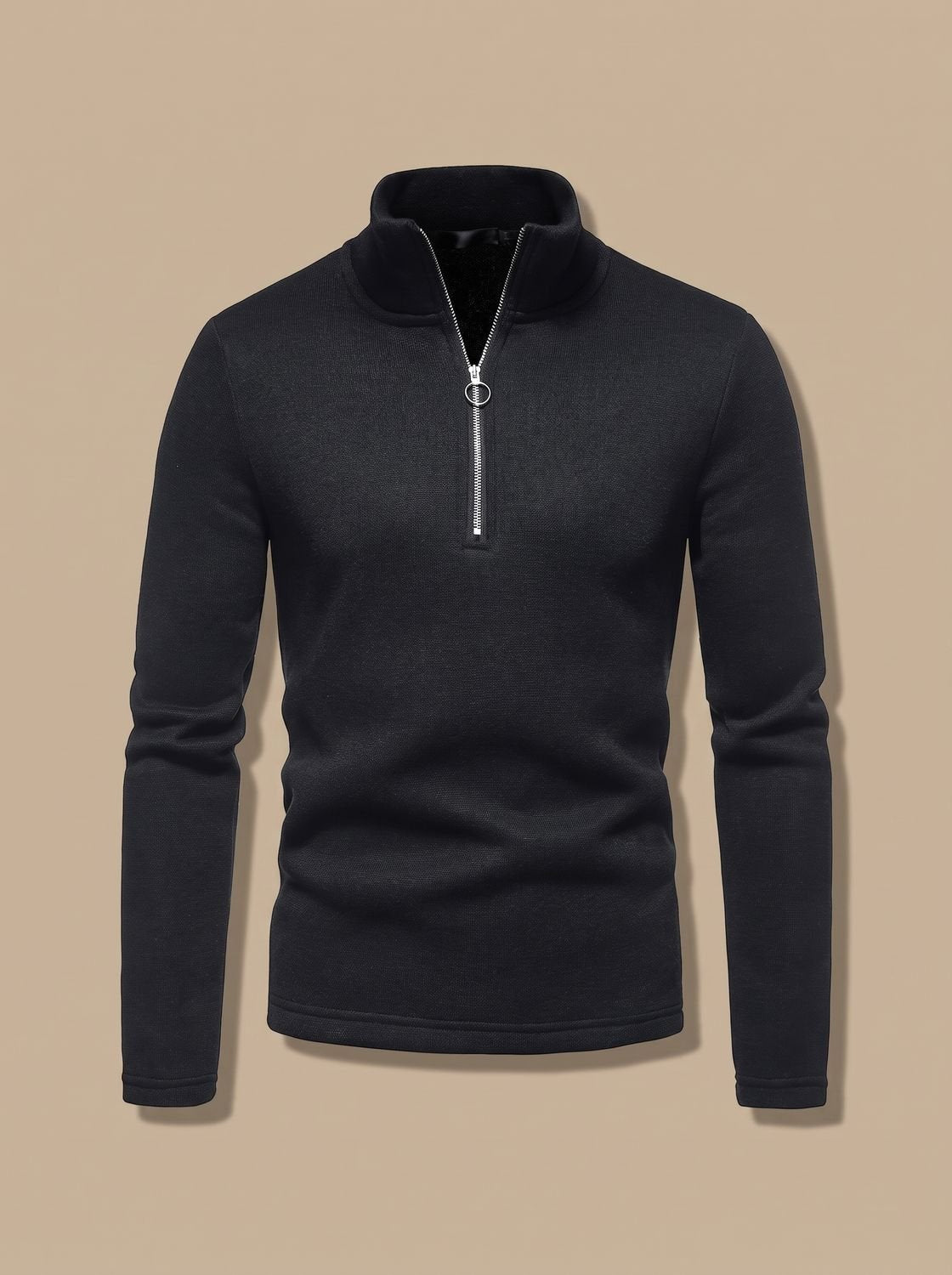 Men's Heathered Zip Neck Sweater for Layering - Black