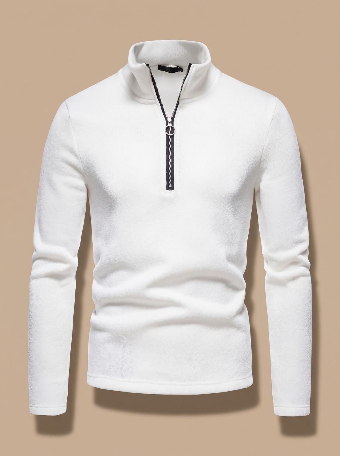Men's Heathered Zip Neck Sweater for Layering - White