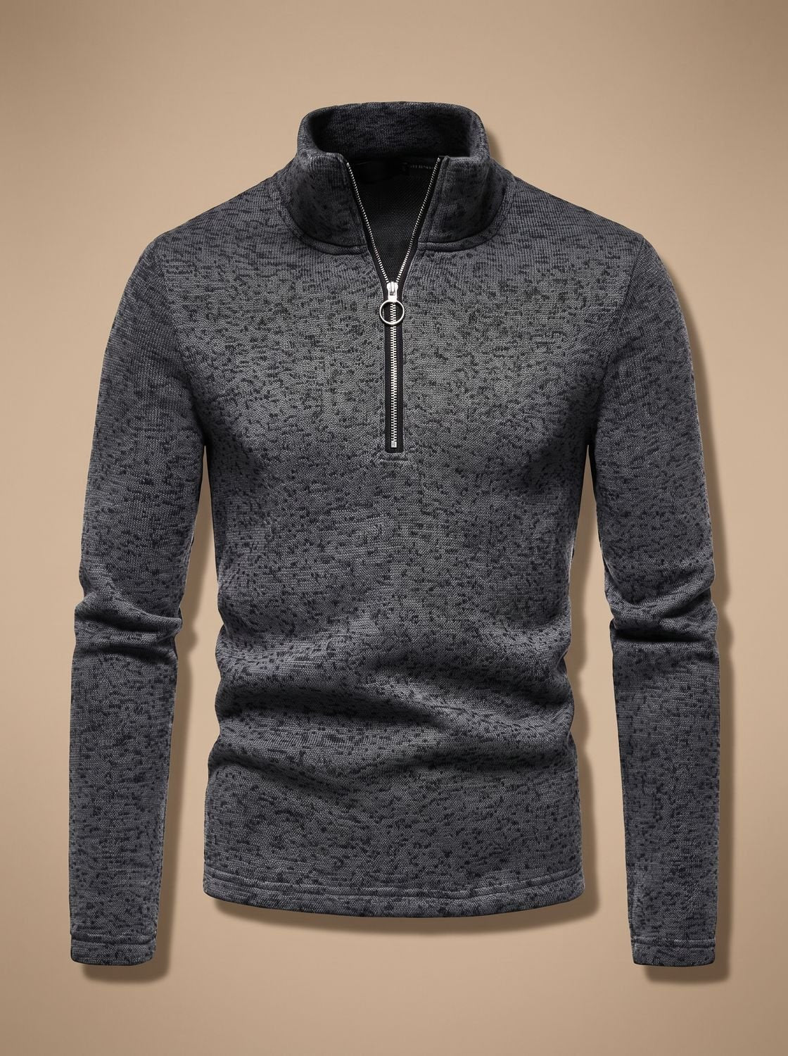 Men's Heathered Zip Neck Sweater for Layering - Dark Gray