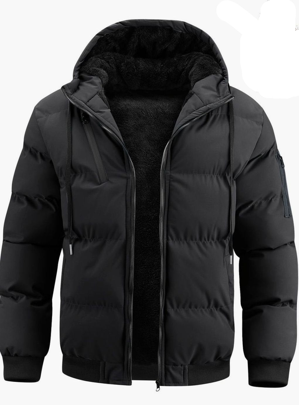 Men's Thick Quilted Winter Jacket with Sleeve Zip Pocket