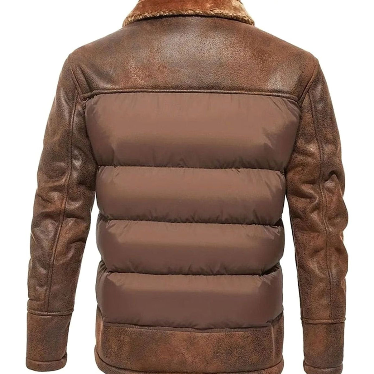 Men's Insulated Quilted Winter Coat with Faux Leather Sleeves