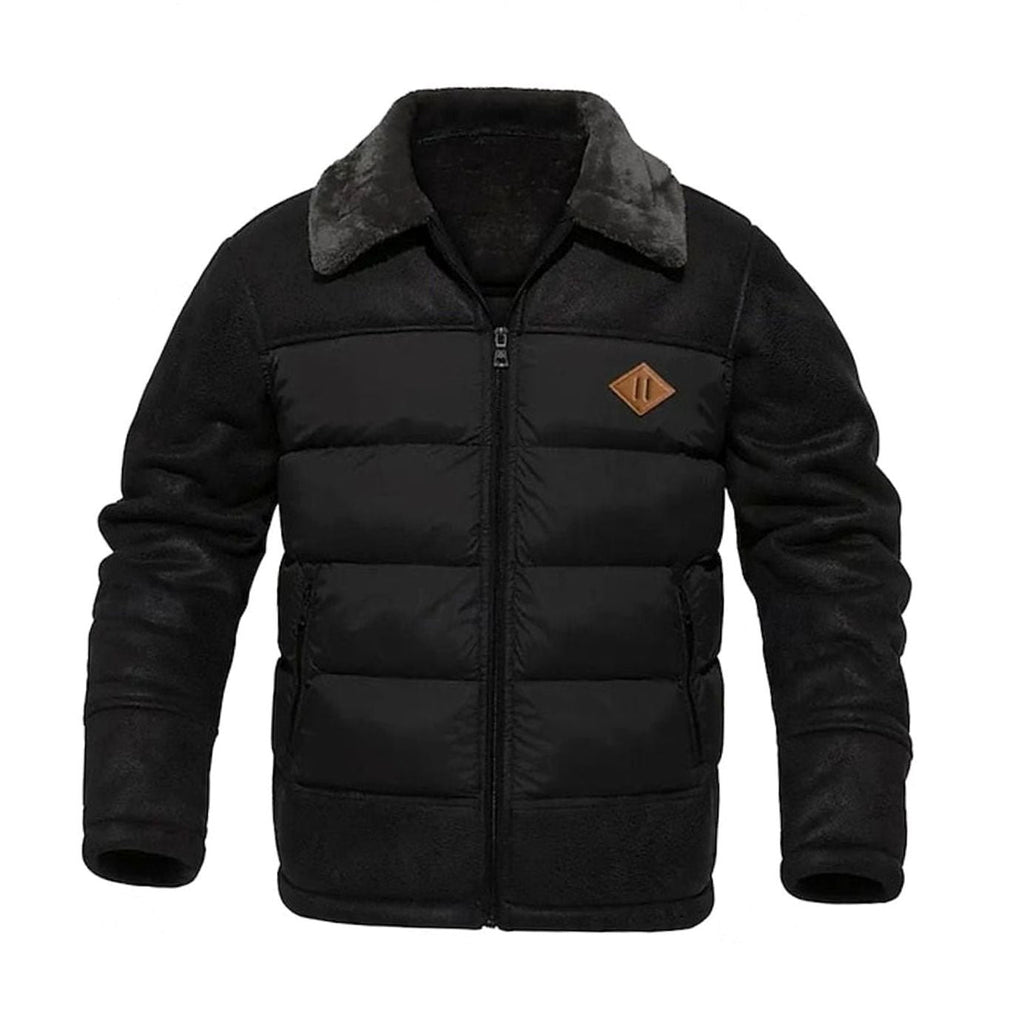 Men's Insulated Quilted Winter Coat with Faux Leather Sleeves