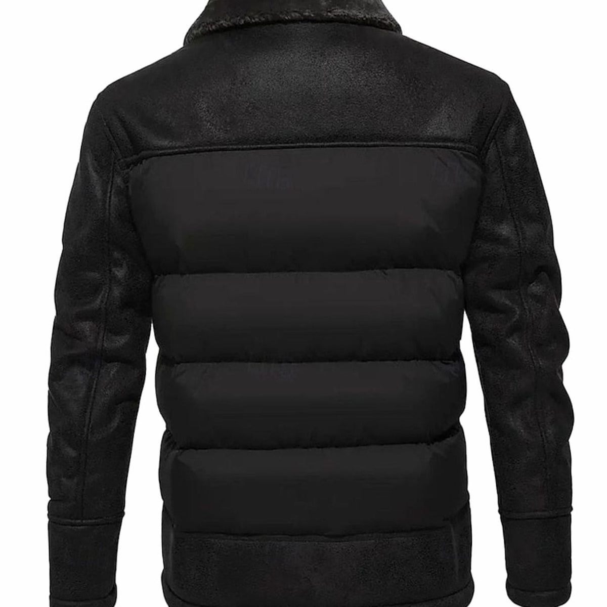 Men's Insulated Quilted Winter Coat with Faux Leather Sleeves
