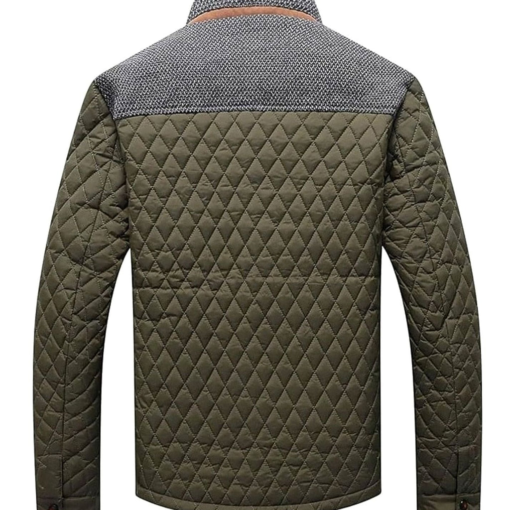 Men's Plaid-Lined Quilted Jacket with Contrast Knit Yoke