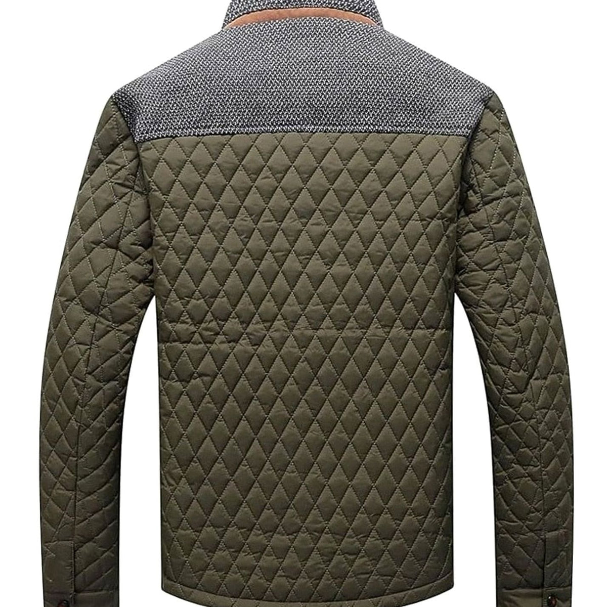 Men's Plaid-Lined Quilted Jacket with Contrast Knit Yoke