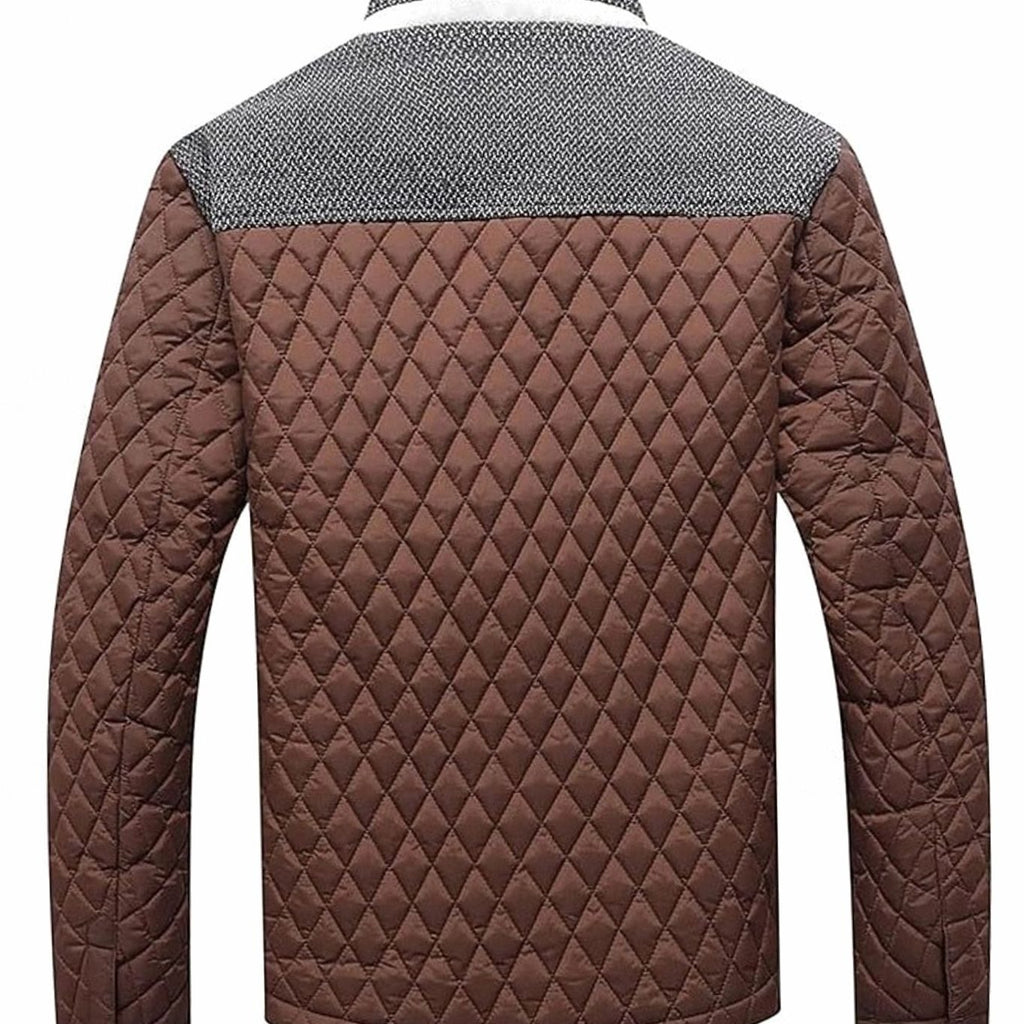 Men's Plaid-Lined Quilted Jacket with Contrast Knit Yoke