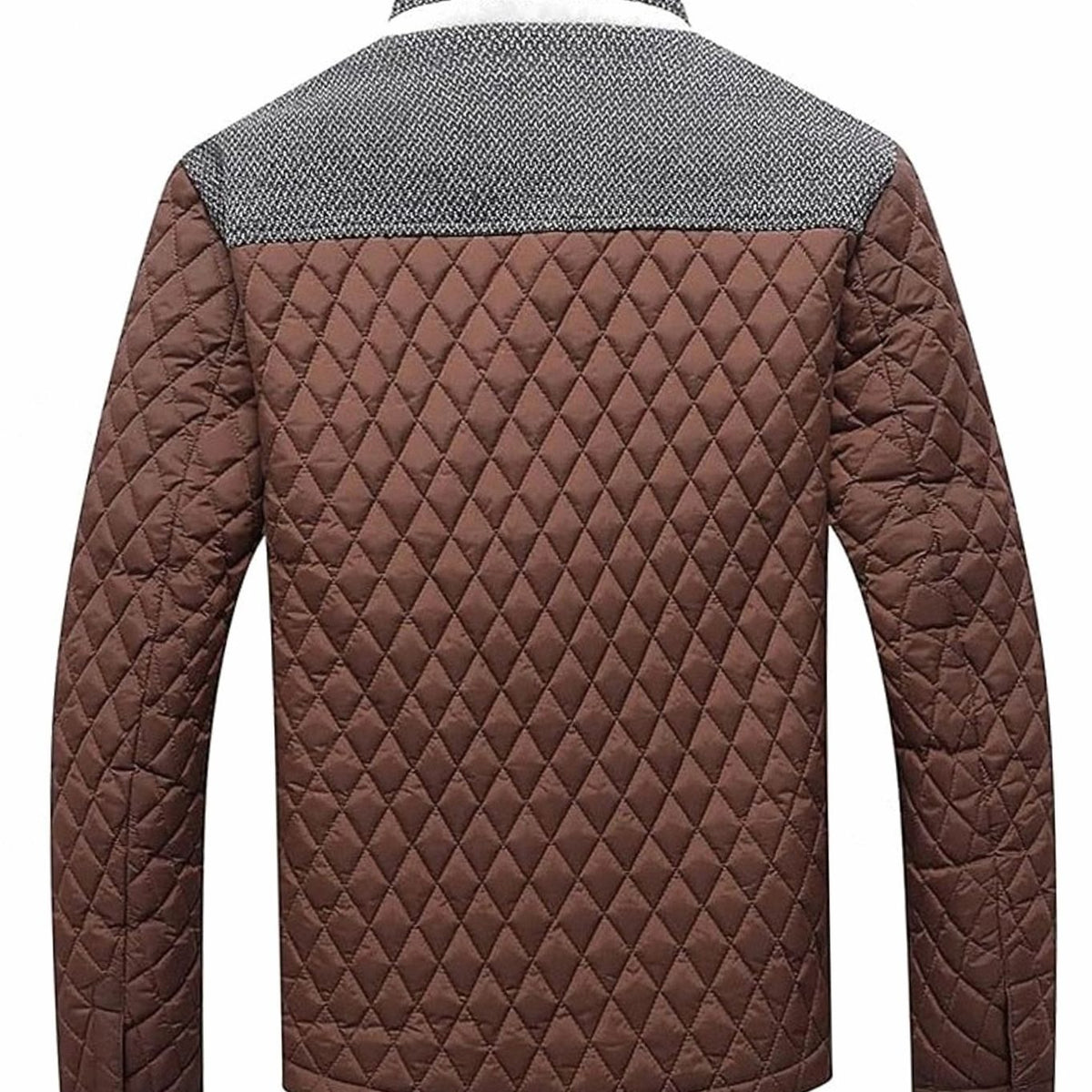 Men's Plaid-Lined Quilted Jacket with Contrast Knit Yoke