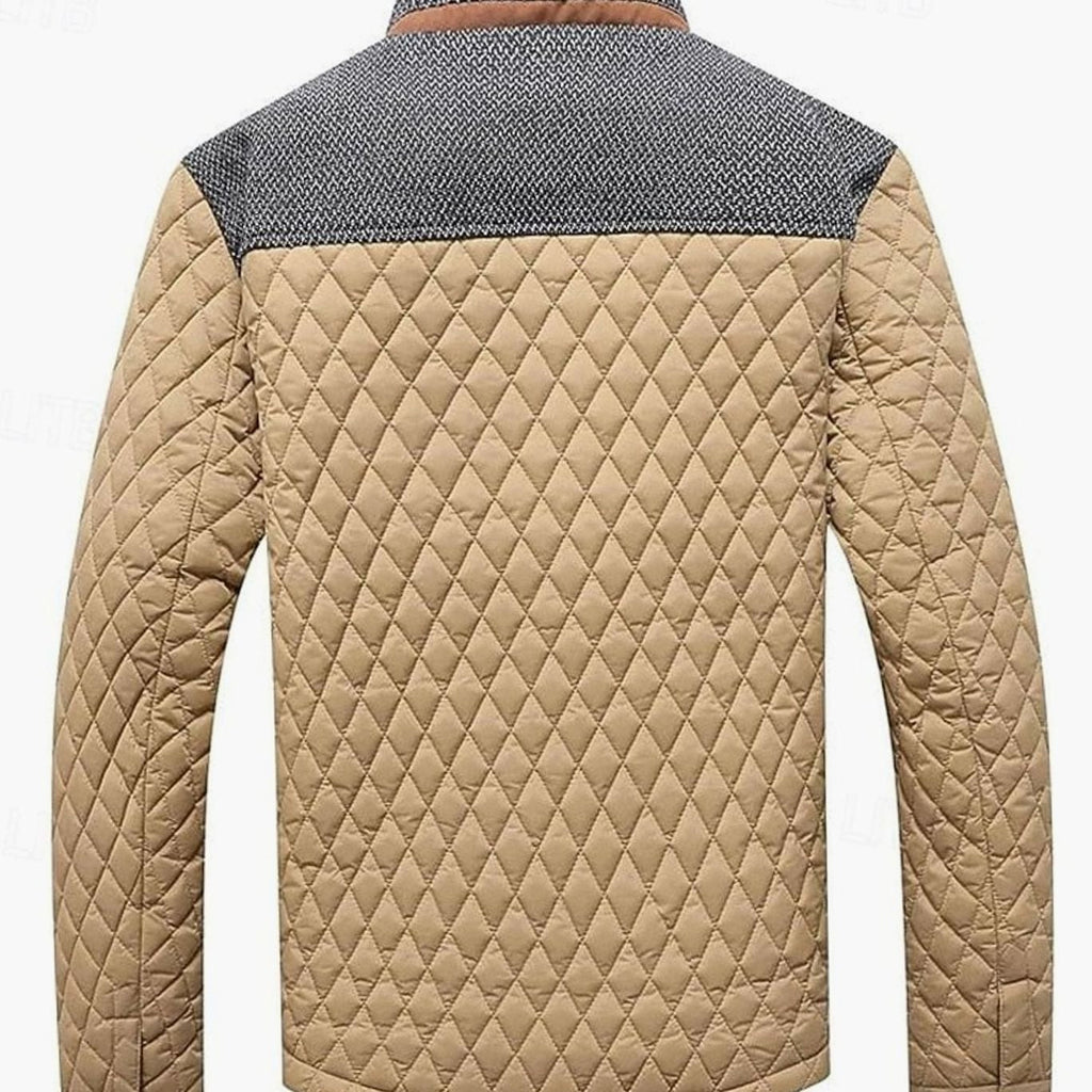 Men's Plaid-Lined Quilted Jacket with Contrast Knit Yoke