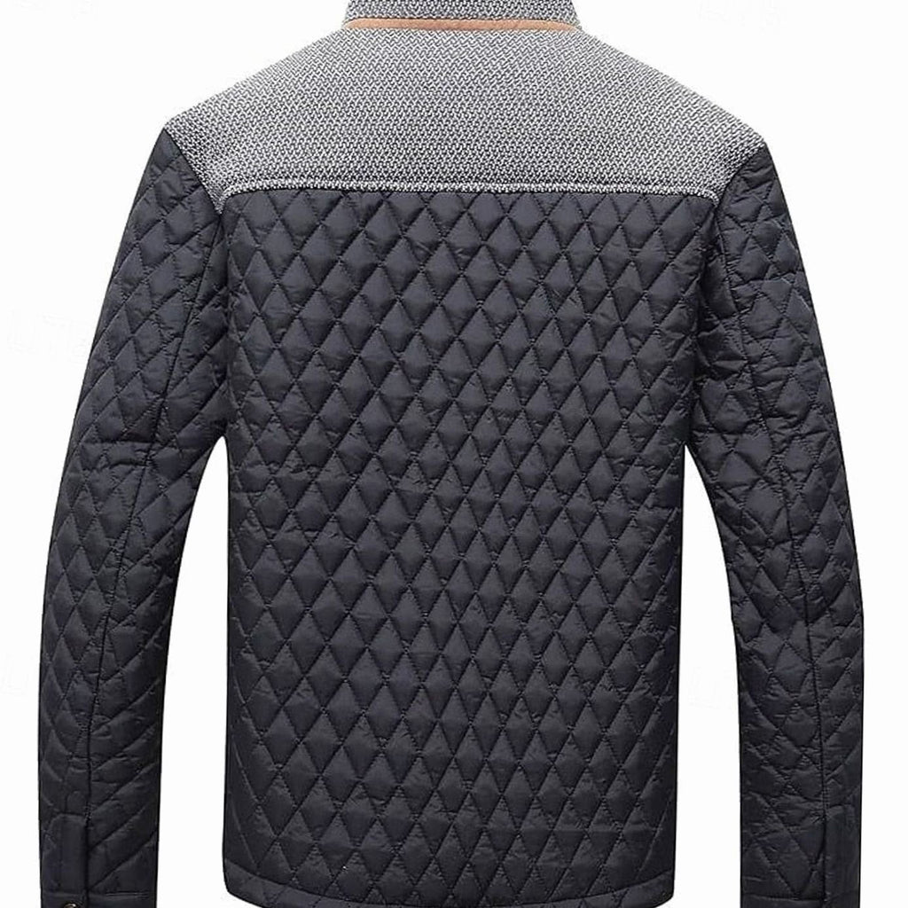 Men's Plaid-Lined Quilted Jacket with Contrast Knit Yoke