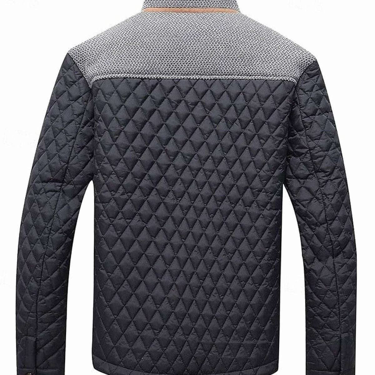 Men's Plaid-Lined Quilted Jacket with Contrast Knit Yoke