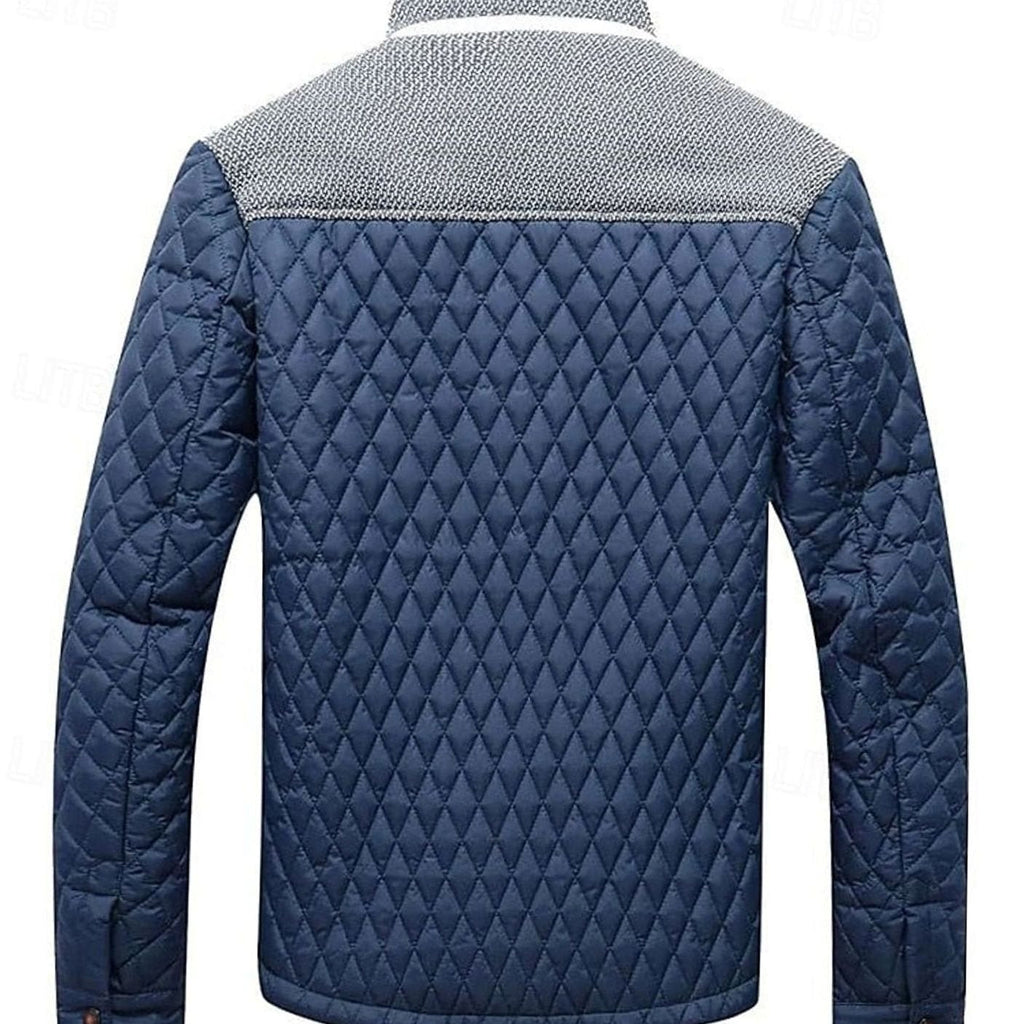 Men's Plaid-Lined Quilted Jacket with Contrast Knit Yoke