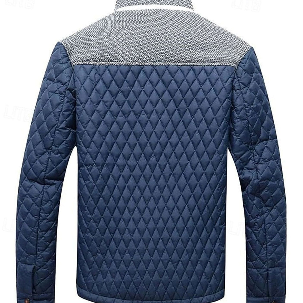 Men's Plaid-Lined Quilted Jacket with Contrast Knit Yoke