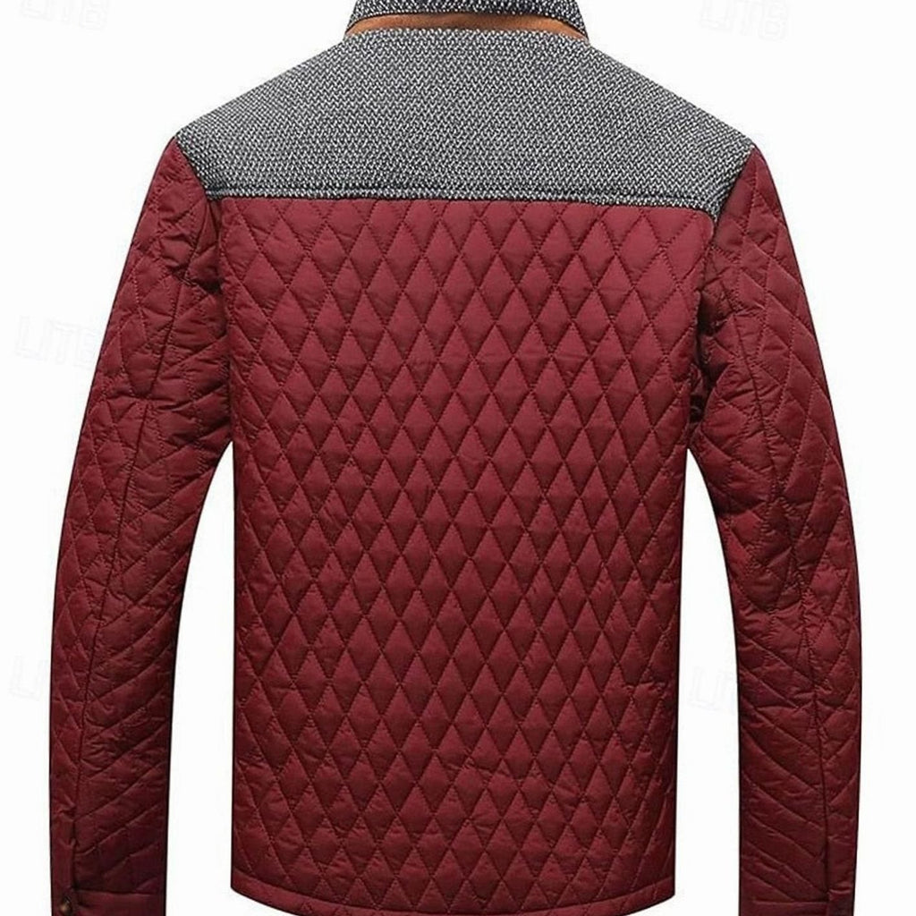 Men's Plaid-Lined Quilted Jacket with Contrast Knit Yoke