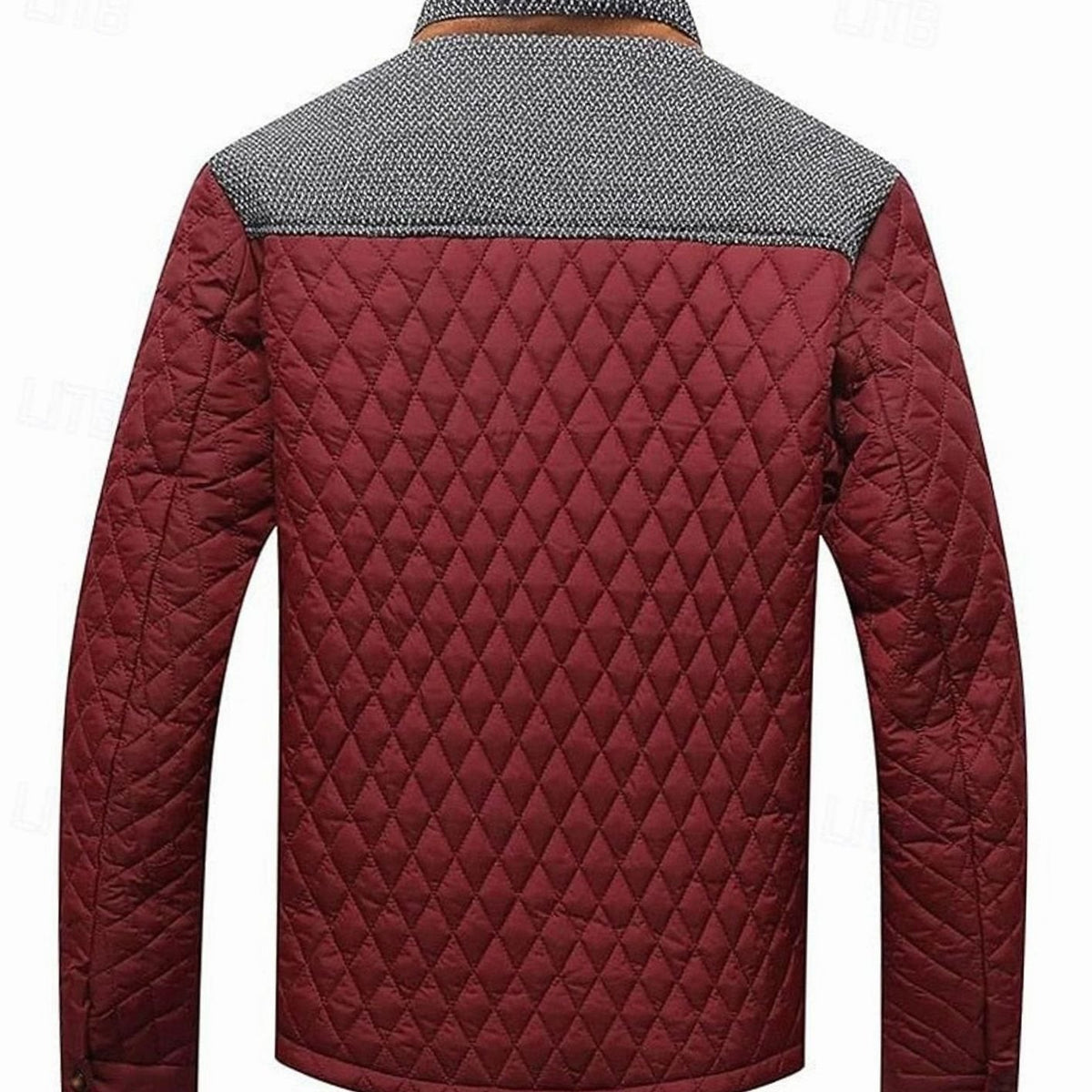 Men's Plaid-Lined Quilted Jacket with Contrast Knit Yoke