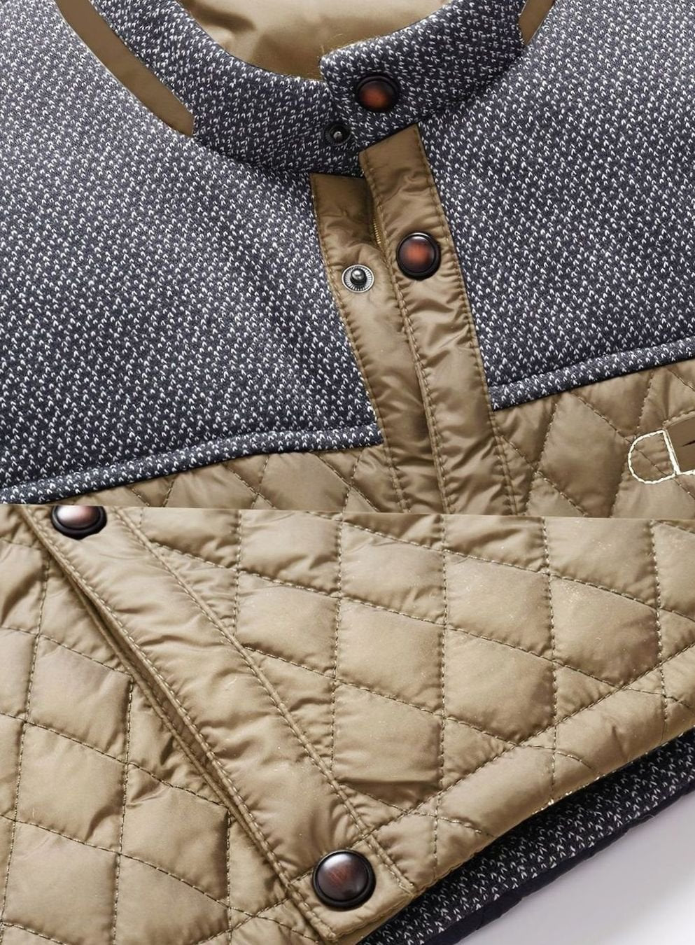 Men's Knit-Yoke Diamond Quilted Jacket with Plaid Lining