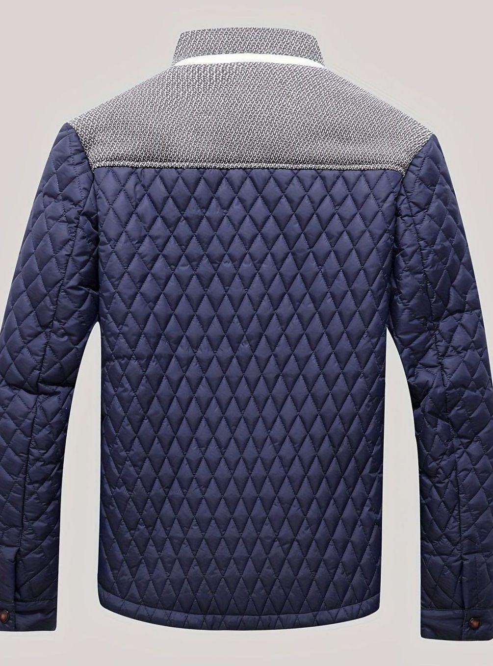 Men's Knit-Yoke Diamond Quilted Jacket with Plaid Lining
