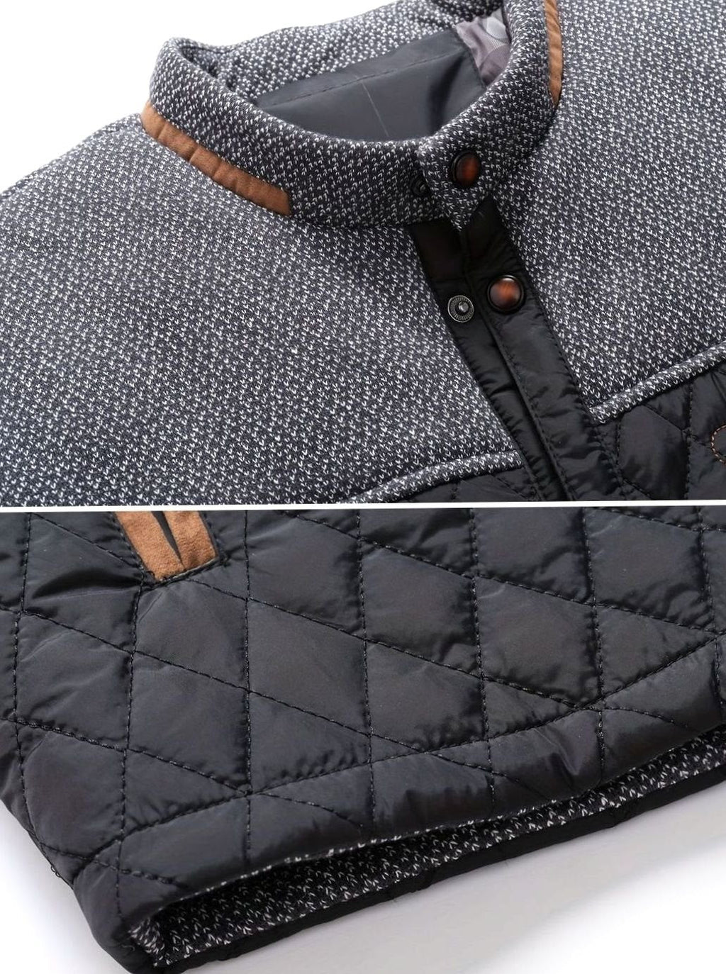 Men's Two-Tone Snap Button Quilted Jacket with Flannel Lining
