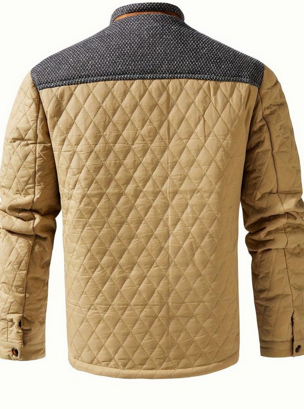 Men's Two-Tone Snap Button Quilted Jacket with Flannel Lining
