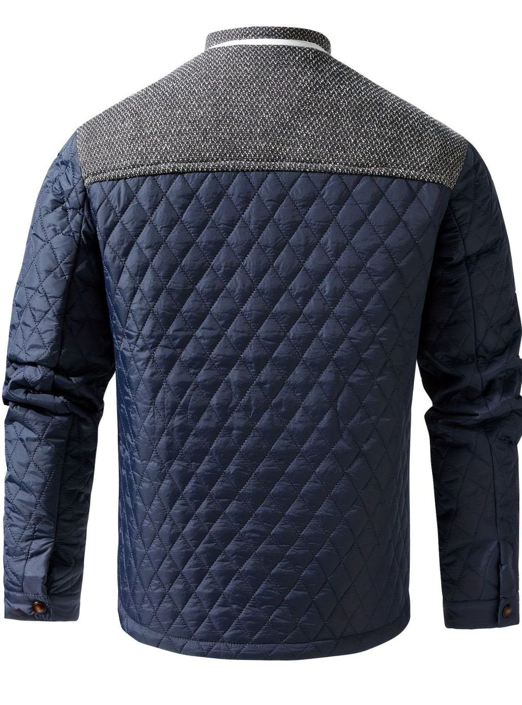 Men's Two-Tone Snap Button Quilted Jacket with Flannel Lining