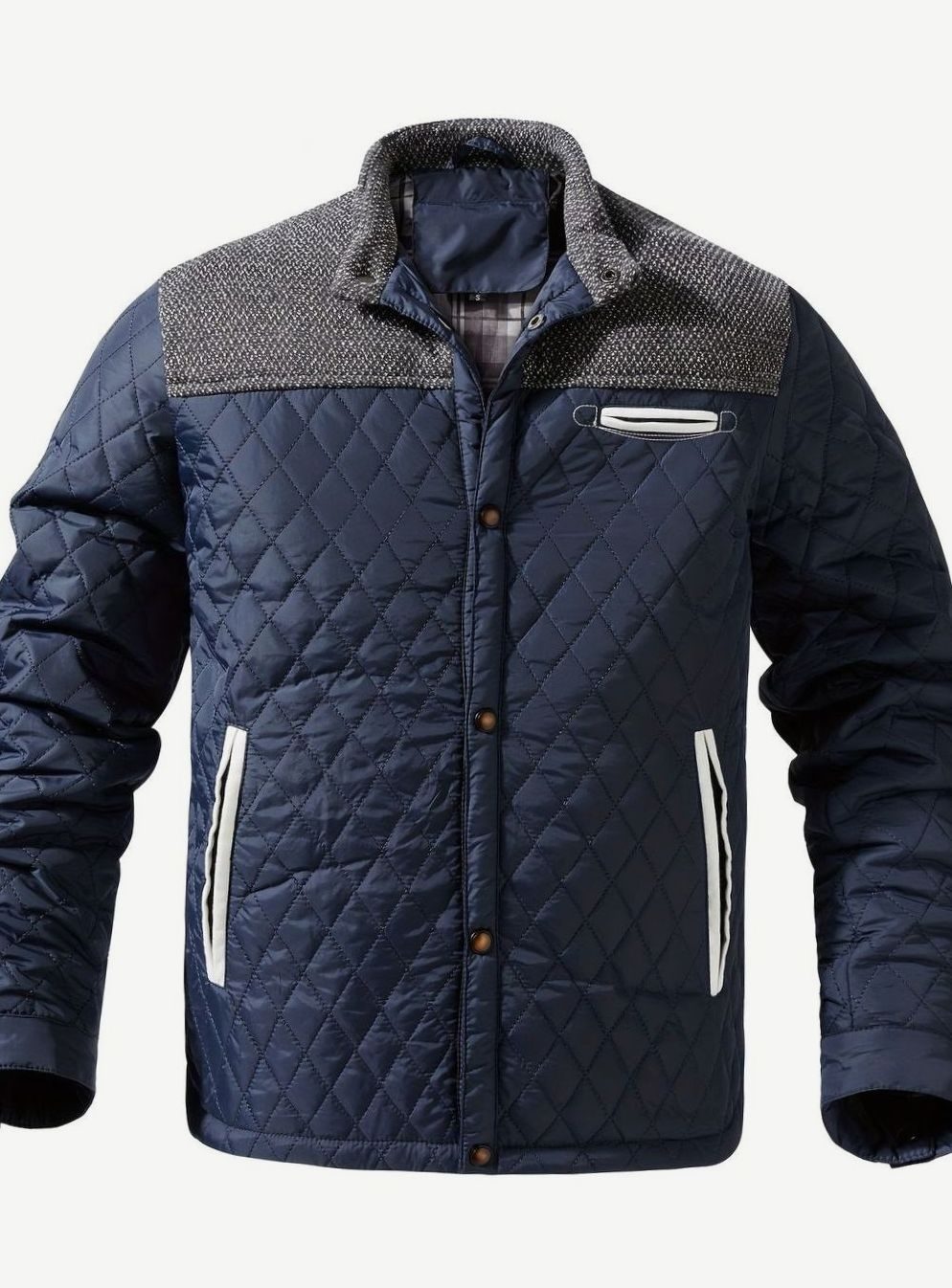Men's Two-Tone Snap Button Quilted Jacket with Flannel Lining