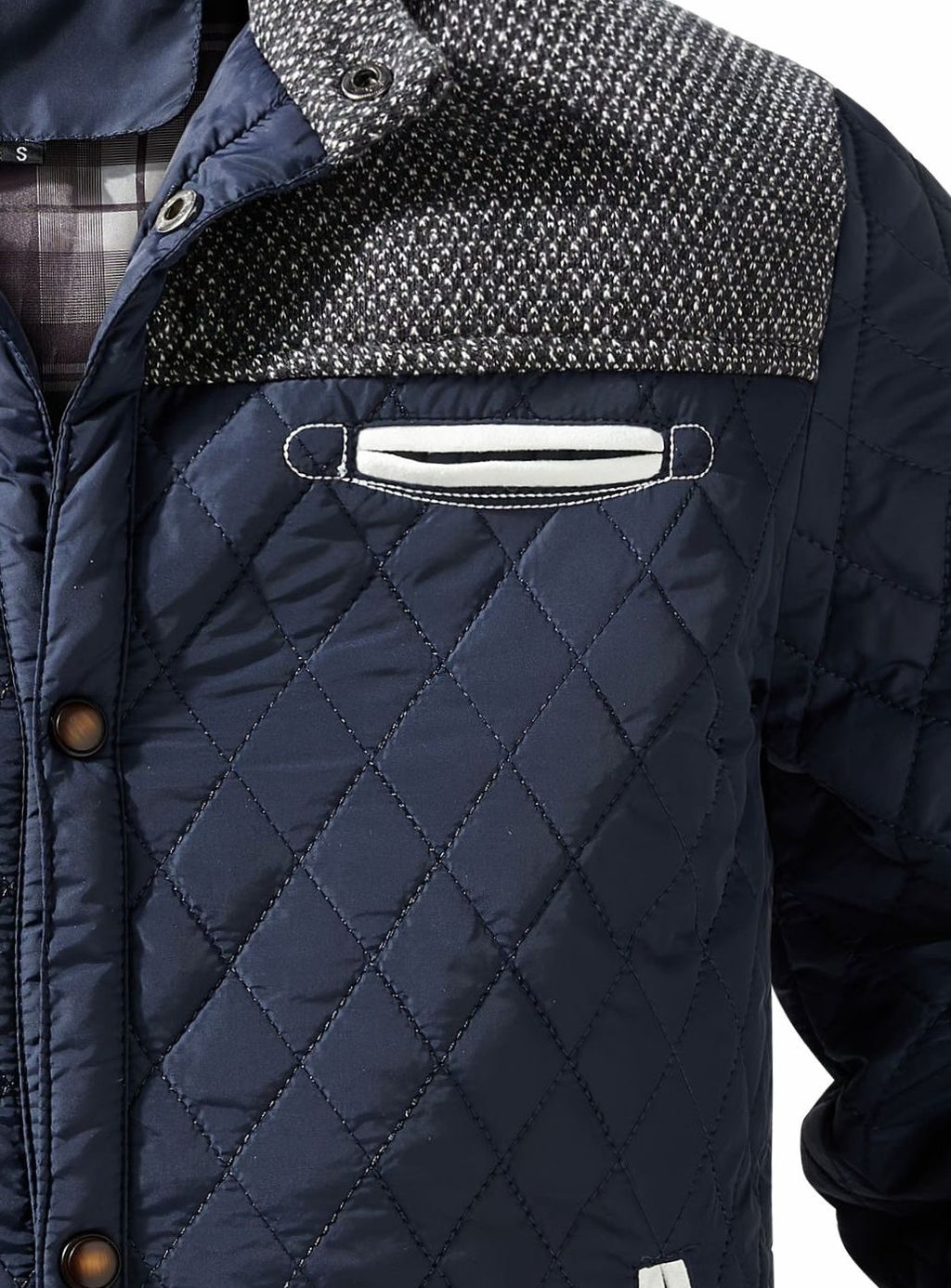 Men's Two-Tone Snap Button Quilted Jacket with Flannel Lining