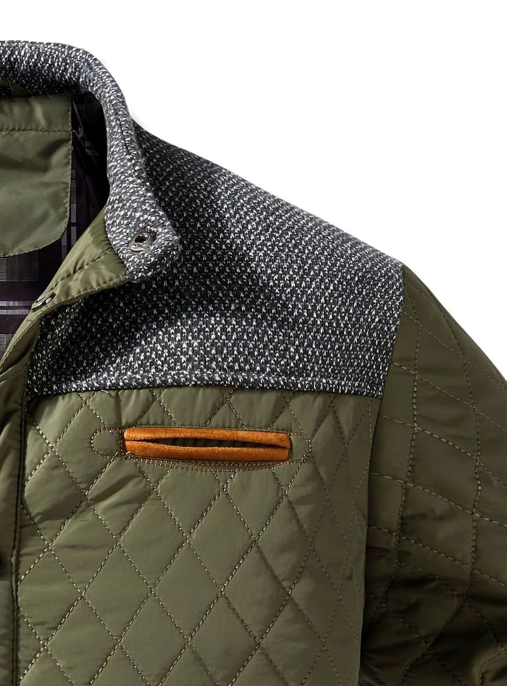Men's Two-Tone Snap Button Quilted Jacket with Flannel Lining