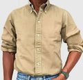 Men's Relaxed-Fit Solid Shirt with Button-Down Collar - Khaki