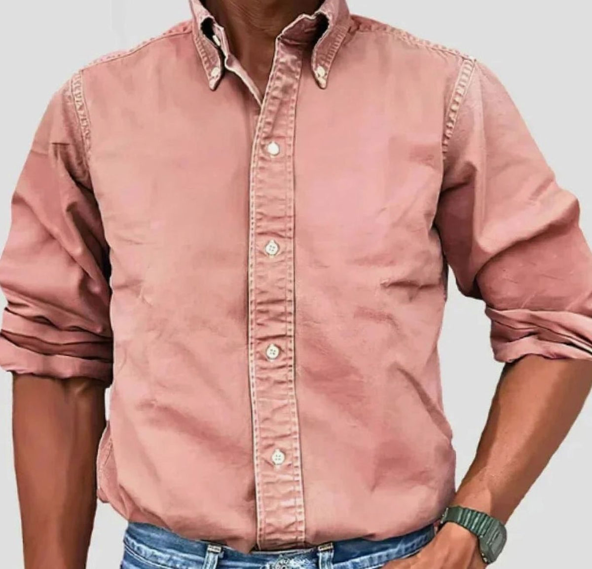 Men's Relaxed-Fit Solid Shirt with Button-Down Collar - Pink