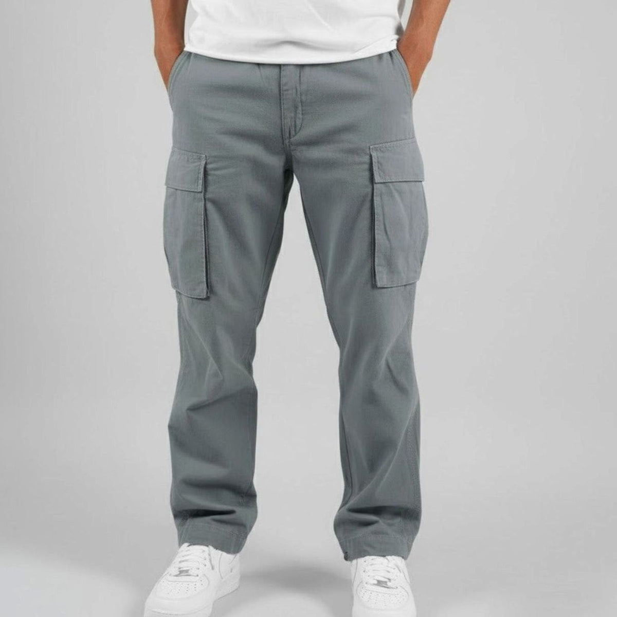 Men's Easy-Fit Urban Cargo Pants with Rear Pockets - Gray