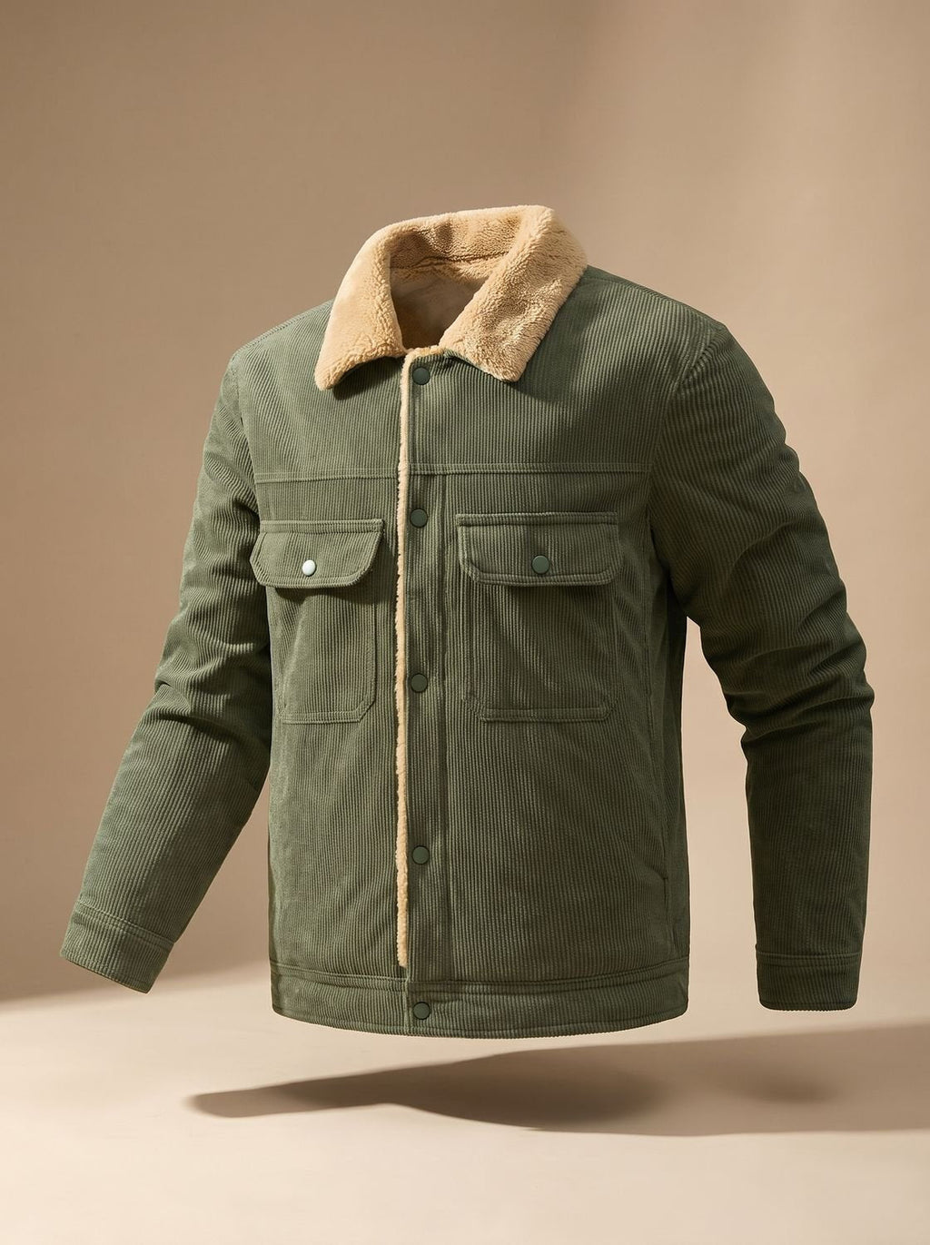 Men's Corduroy Trucker Jacket with Sherpa Collar and Snaps