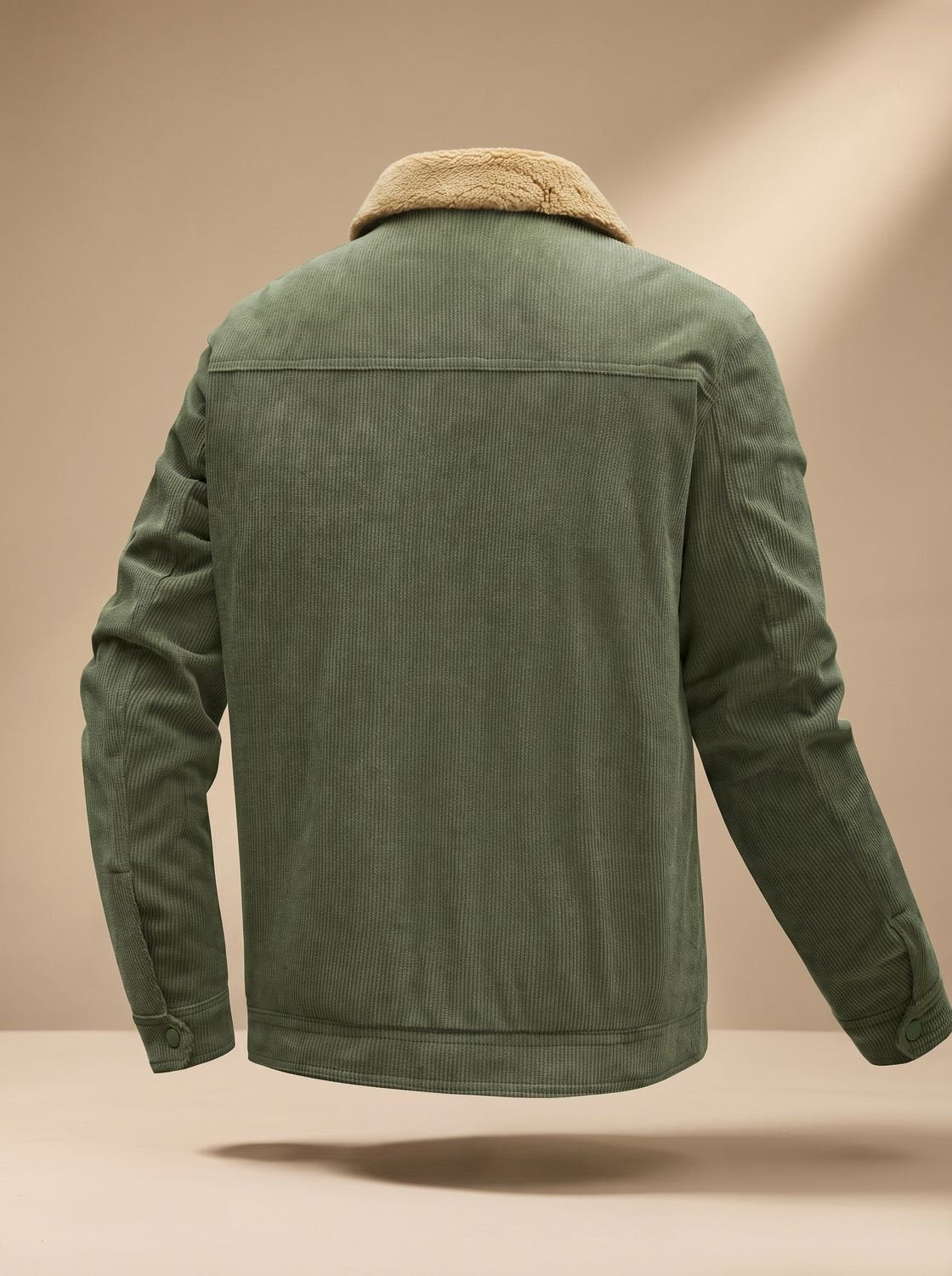 Men's Corduroy Trucker Jacket with Sherpa Collar and Snaps