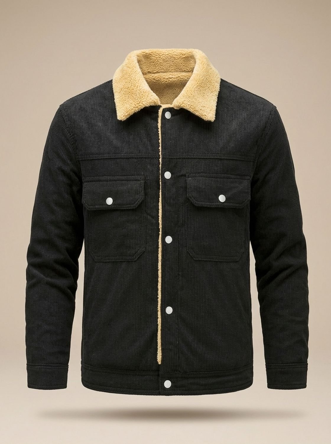 Men's Corduroy Trucker Jacket with Sherpa Collar and Snaps