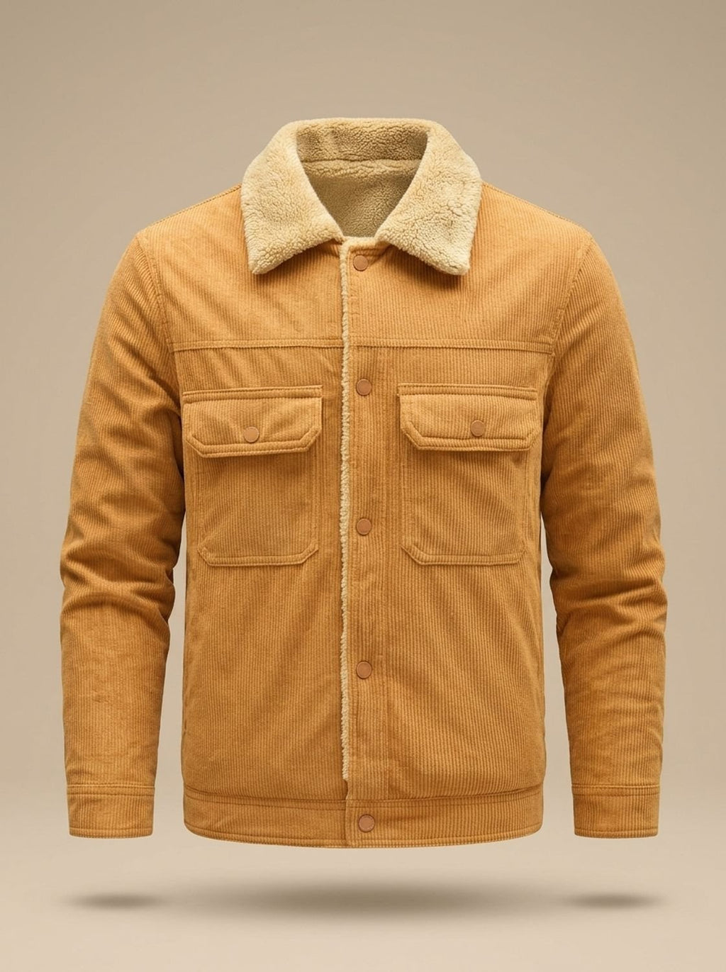 Men's Corduroy Trucker Jacket with Sherpa Collar and Snaps