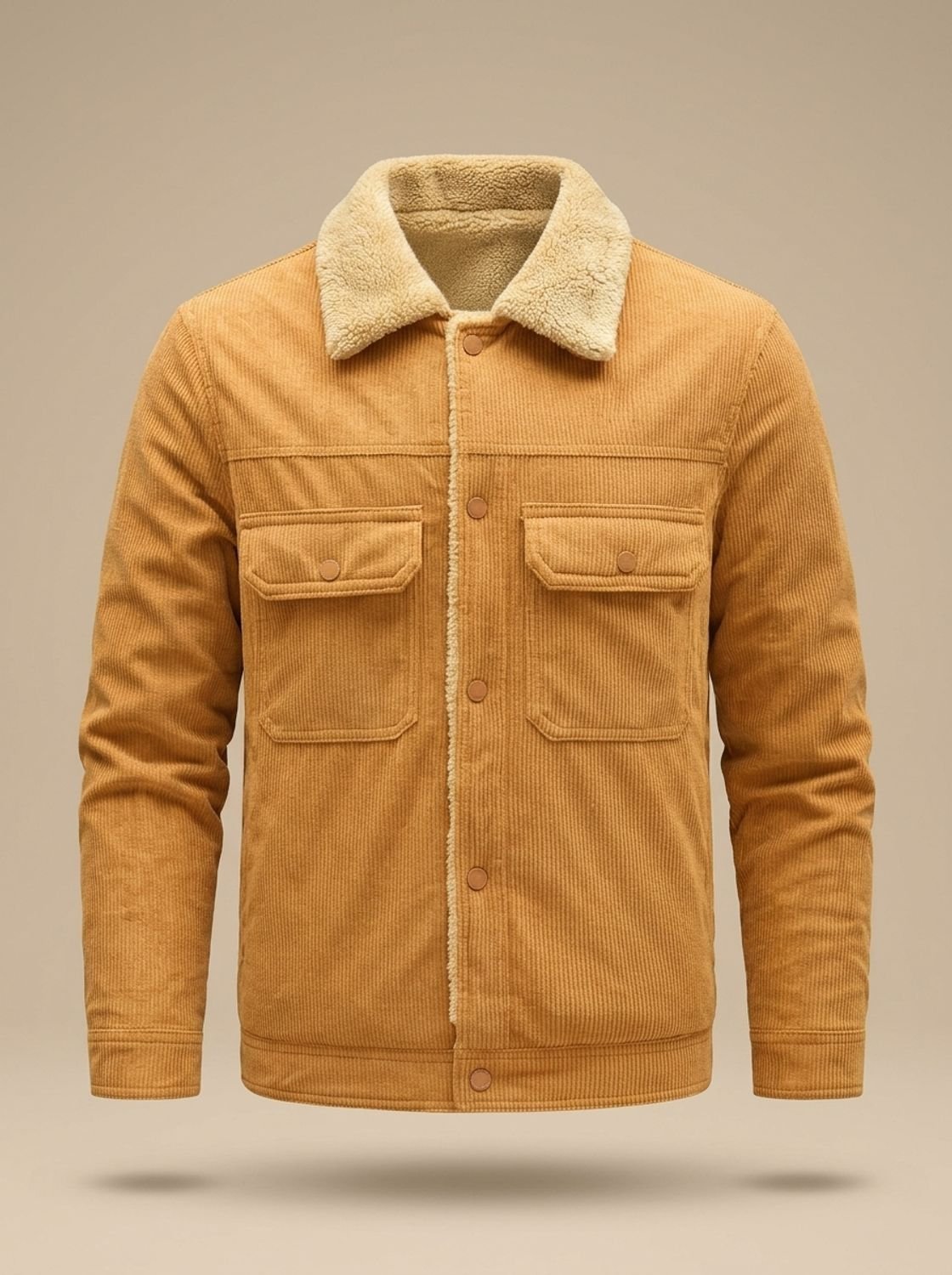Men's Corduroy Trucker Jacket with Sherpa Collar and Snaps