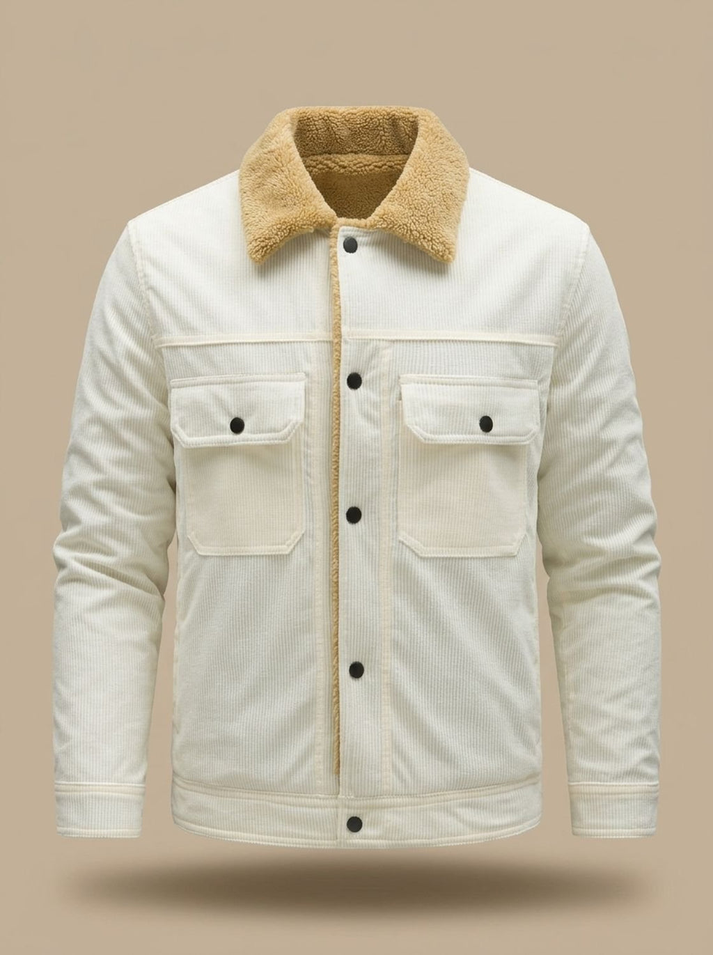 Men's Corduroy Trucker Jacket with Sherpa Collar and Snaps
