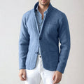 Men's Tailored Knit Blazer Cardigan with Lapel Collar - Light Blue