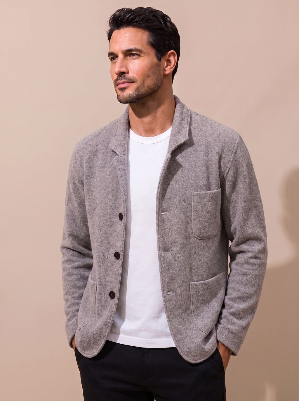 Men's Slim Knit Cardigan with Chest and Hip Pockets - Gray