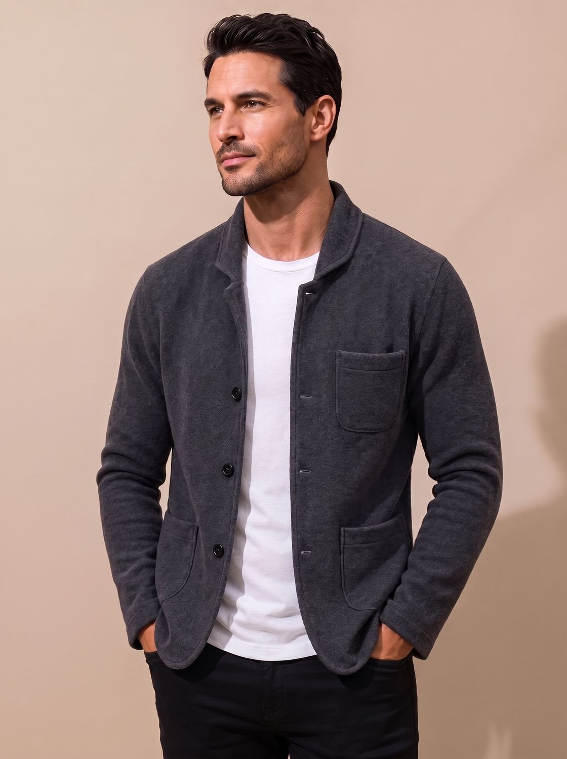 Men's Slim Knit Cardigan with Chest and Hip Pockets - Black