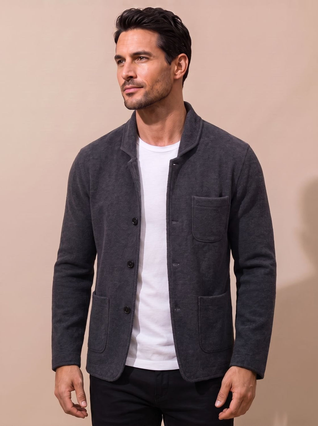 Men's Slim Knit Cardigan with Chest and Hip Pockets