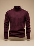 Men's Argyle Cable-Knit Turtleneck Sweater in a Slim Cut - Burgundy