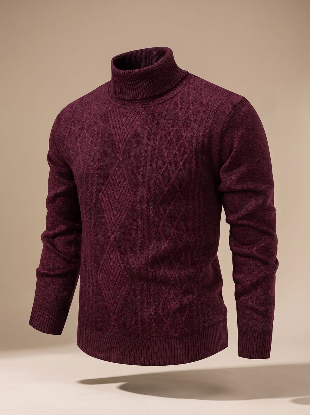 Men's Argyle Cable-Knit Turtleneck Sweater in a Slim Cut