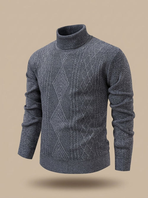 Men's Argyle Cable-Knit Turtleneck Sweater in a Slim Cut