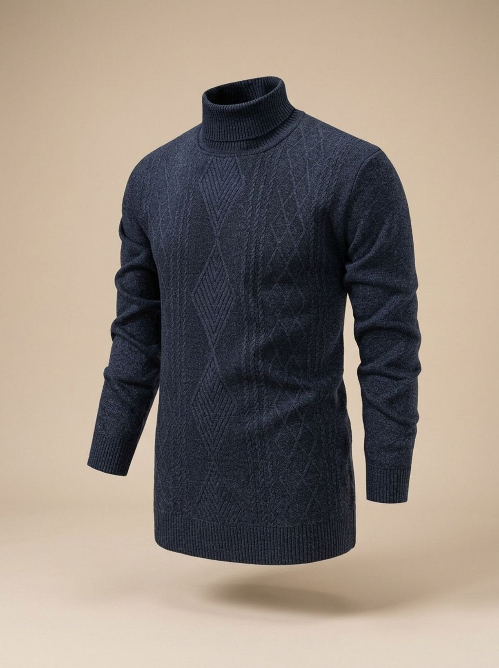 Men's Argyle Cable-Knit Turtleneck Sweater in a Slim Cut