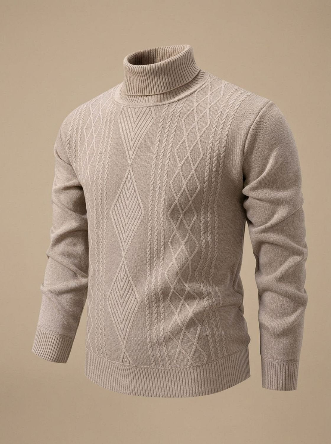 Men's Argyle Cable-Knit Turtleneck Sweater in a Slim Cut